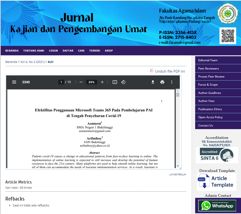 Efektifitas Penggunaan Microsoft Teams 365 Pada Pembelajaran PAI di Tengah Penyebaran Covid-19